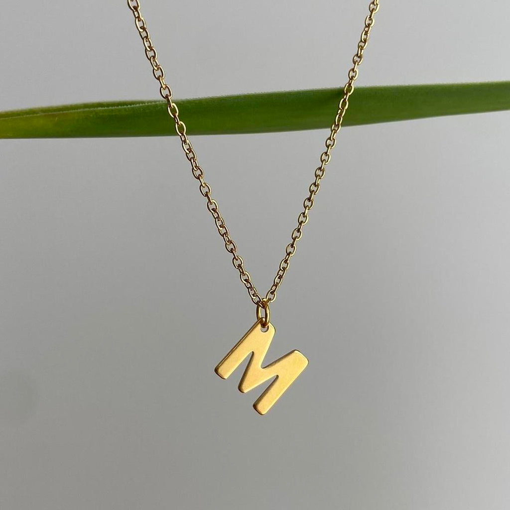 Gold Letter M Initial Pendant Chain Necklace 18