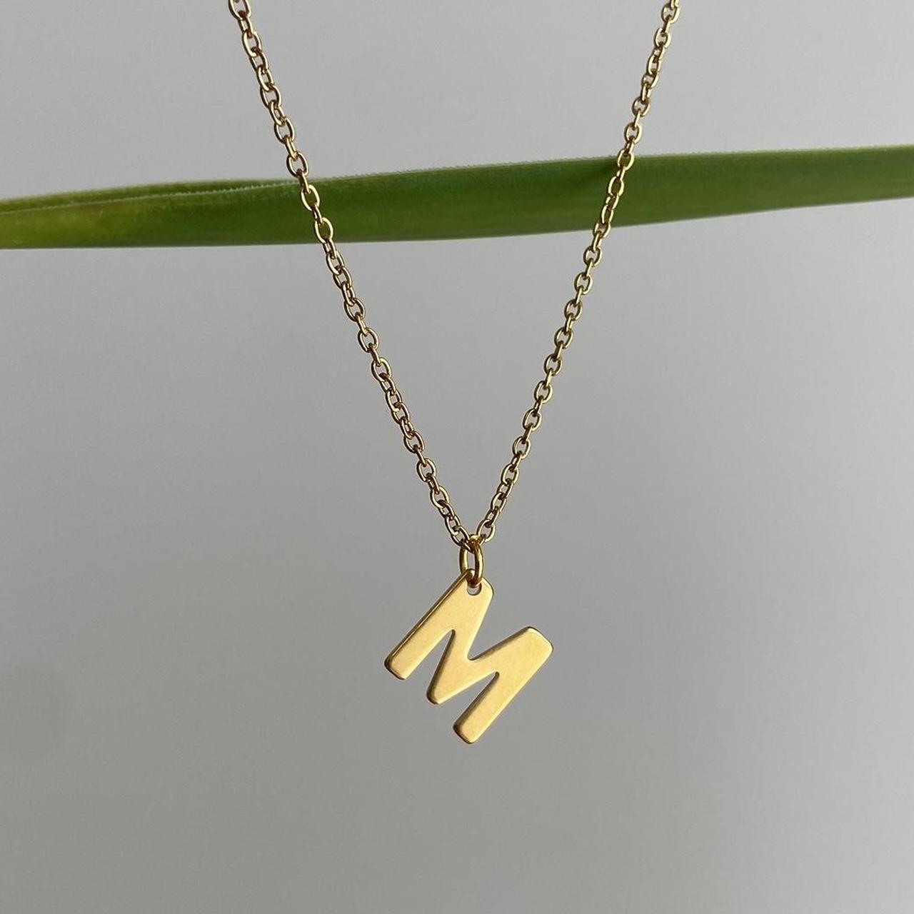 Gold Letter M Initial Pendant Chain Necklace 18