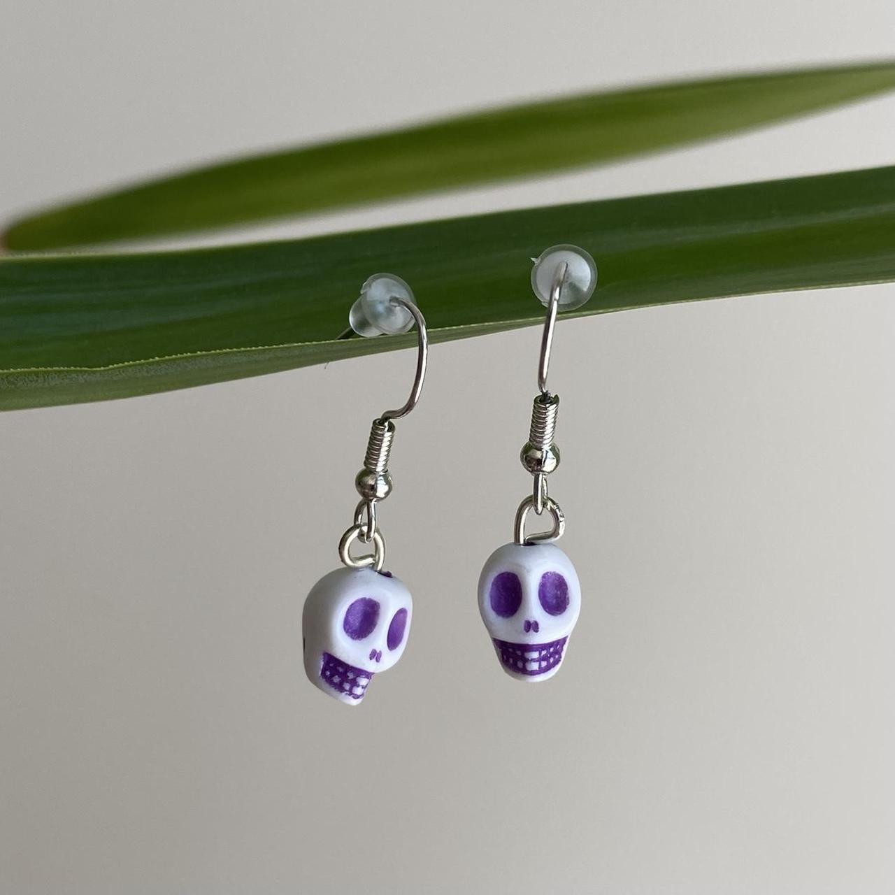 Cinco De Mayo White And Purple Skull Dangle Earrings - Image 4
