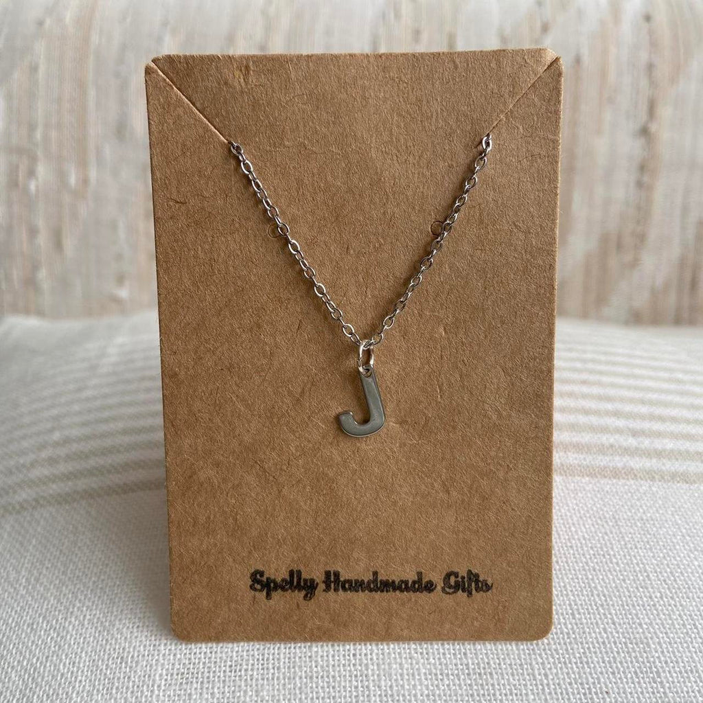 Silver Letter J Initial Pendant Chain Necklace - Image 3