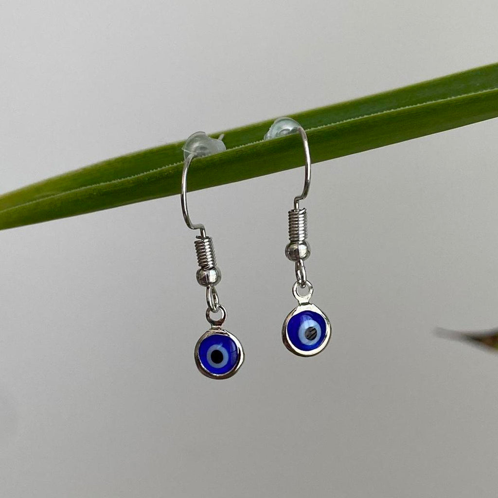 Silver Evil Eye Of Protection Dangle Earrings