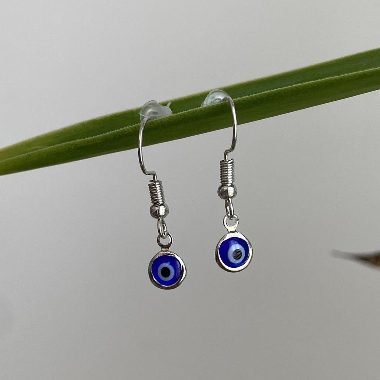 Silver Evil Eye Of Protection Dangle Earrings
