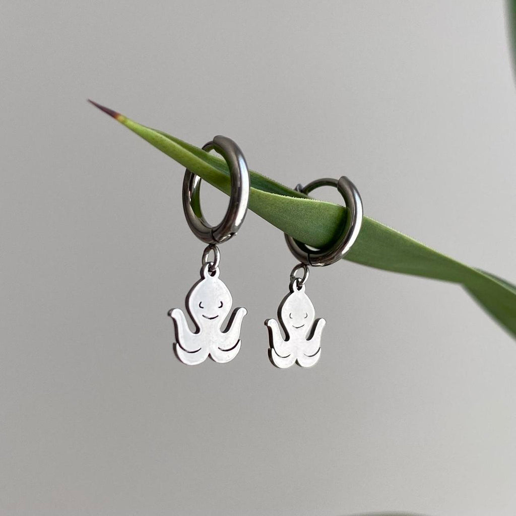 Petite Size Silver Octopus Hoop Earrings 100 - Image 3