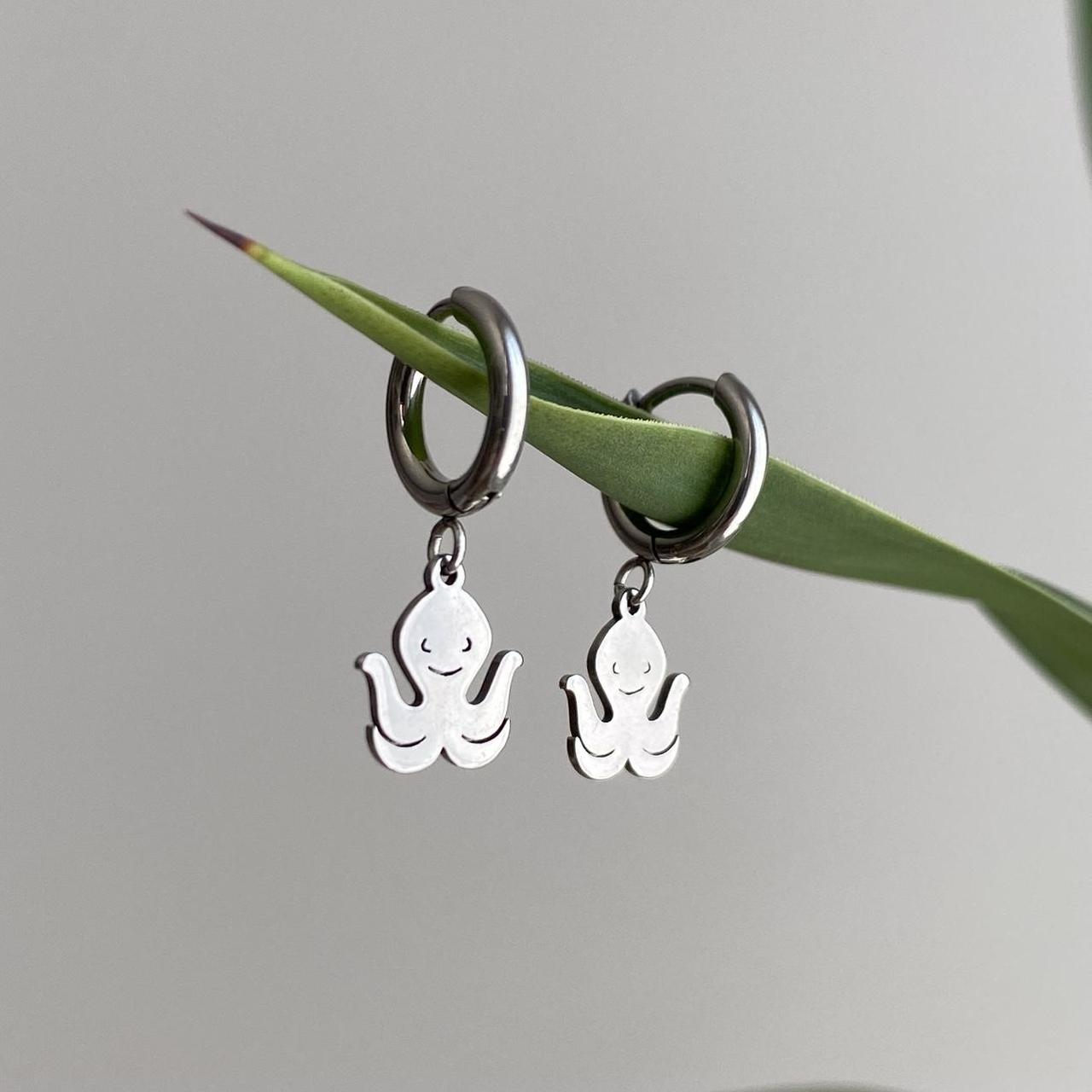 Petite Size Silver Octopus Hoop Earrings 100 - Image 3