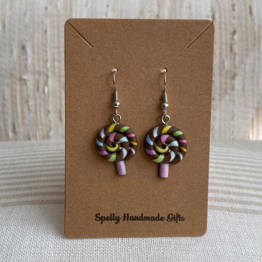 Chocolate Brown Swirly Lollipop Dangle Earrings With - Image 2