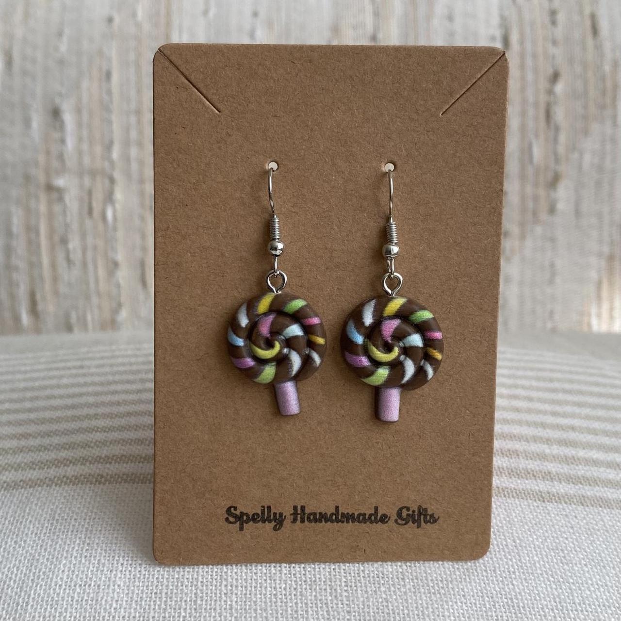 Chocolate Brown Swirly Lollipop Dangle Earrings With - Image 2
