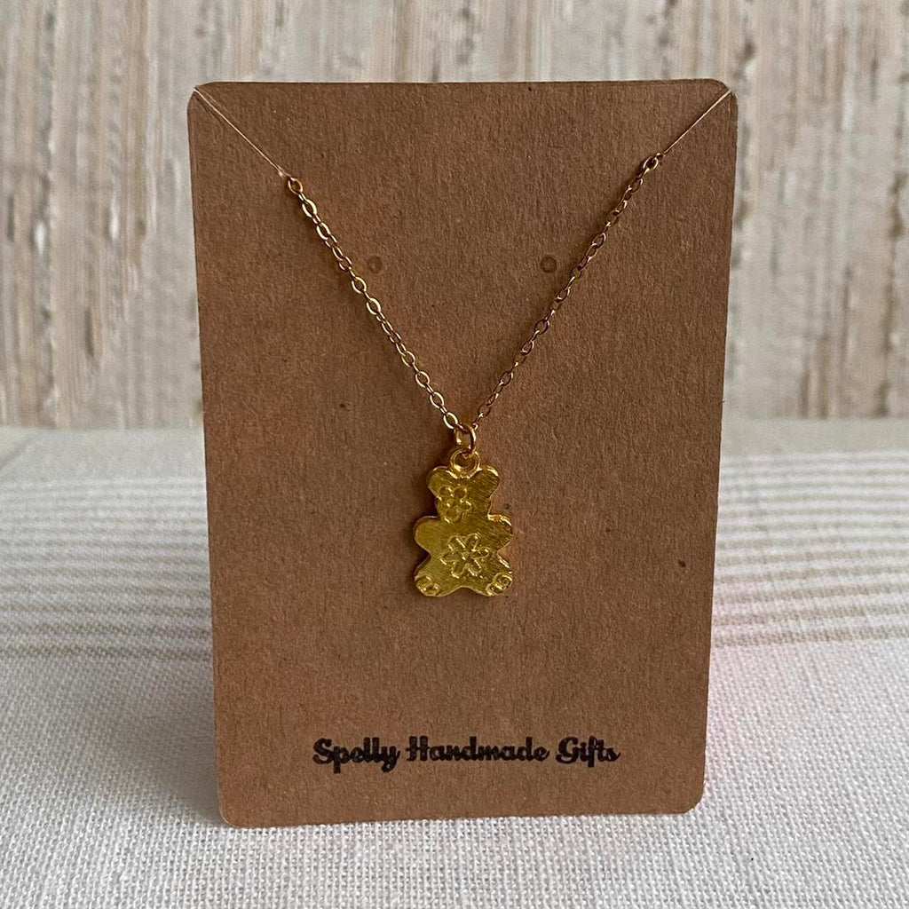 Gold Flower Power Teddy Bear Pendant Chain Necklace - Image 4