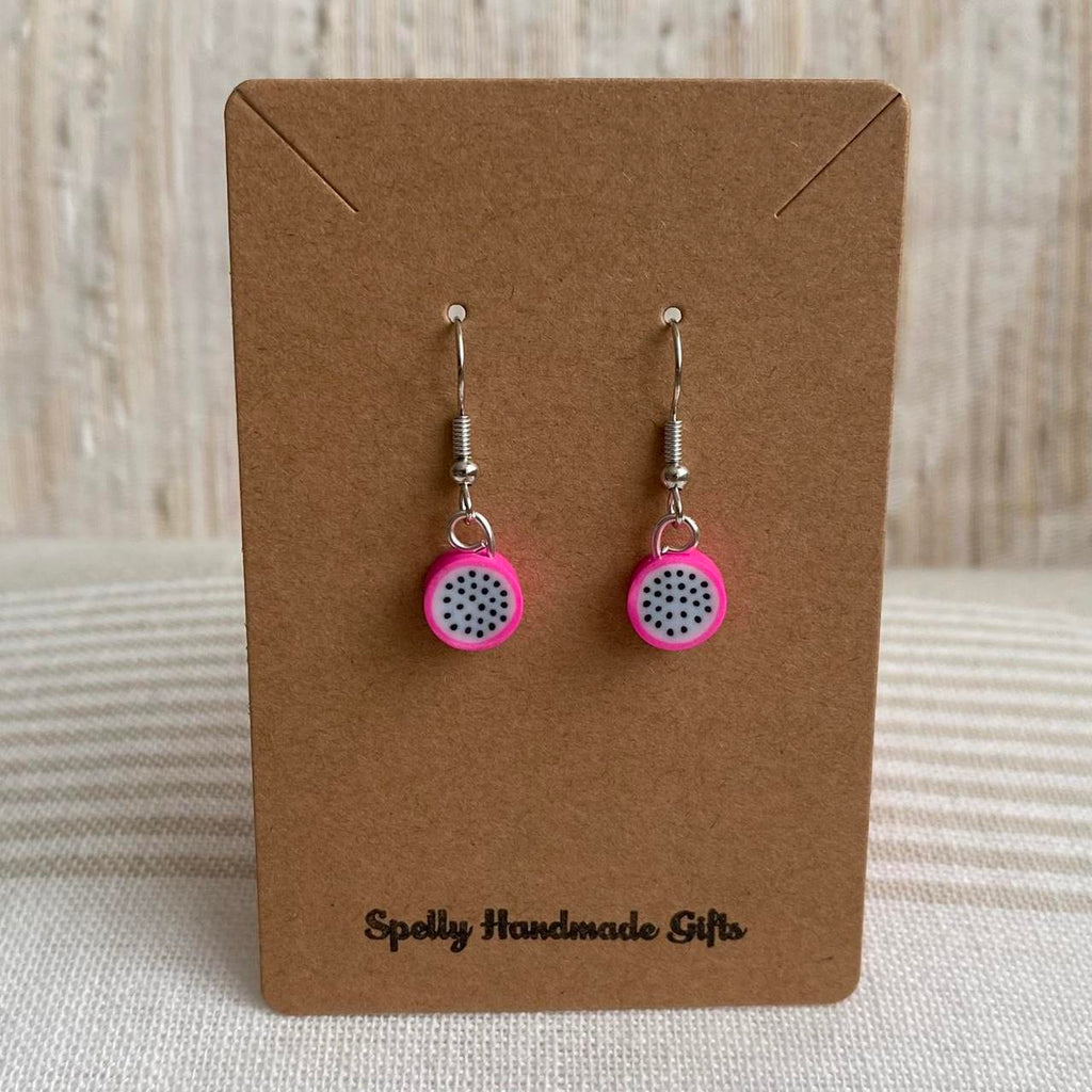 Pink Dragonfruit Polymer Clay Dangle Earrings With - Image 4