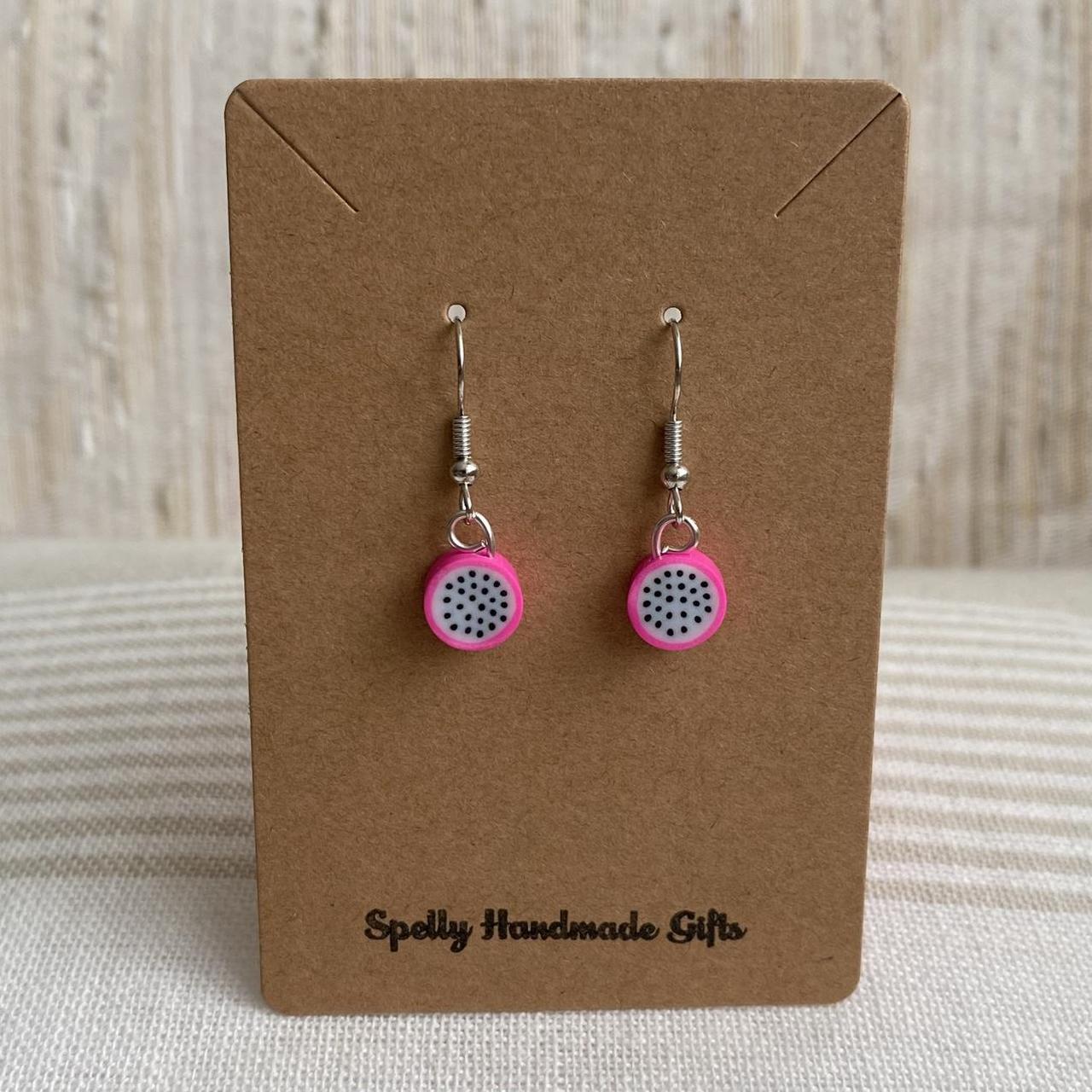 Pink Dragonfruit Polymer Clay Dangle Earrings With - Image 4