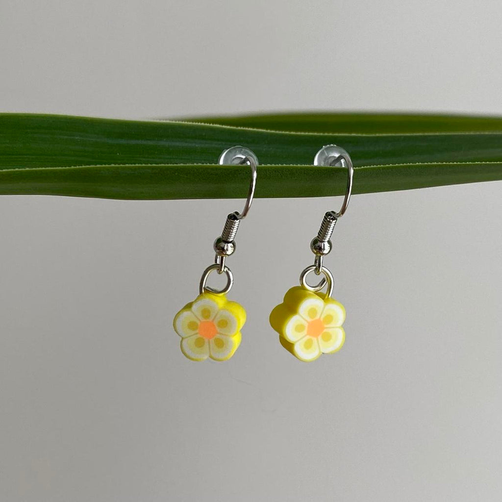 Yellow Tropical Flower Polymer Clay Dangle Earrings - Image 3