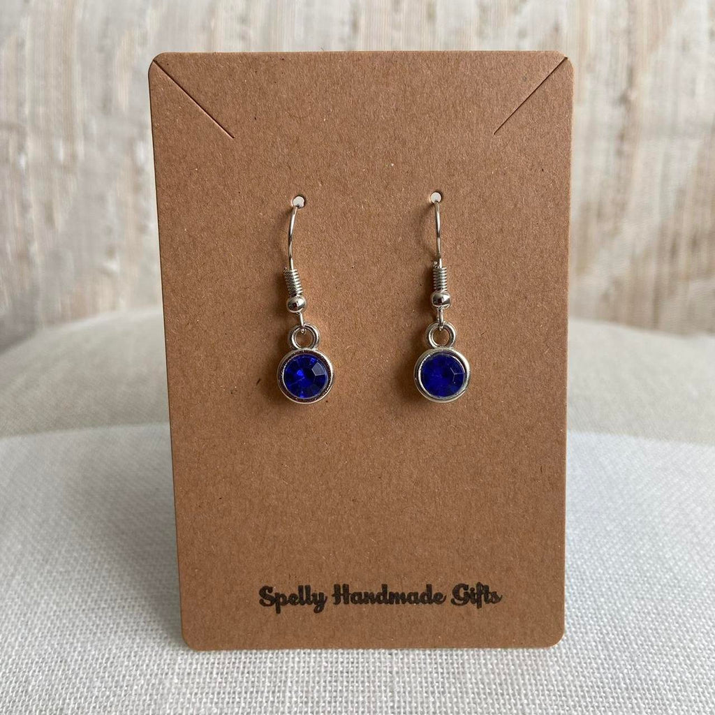 Deep Blue Gem Dangle Earrings Silver Accents - Image 2