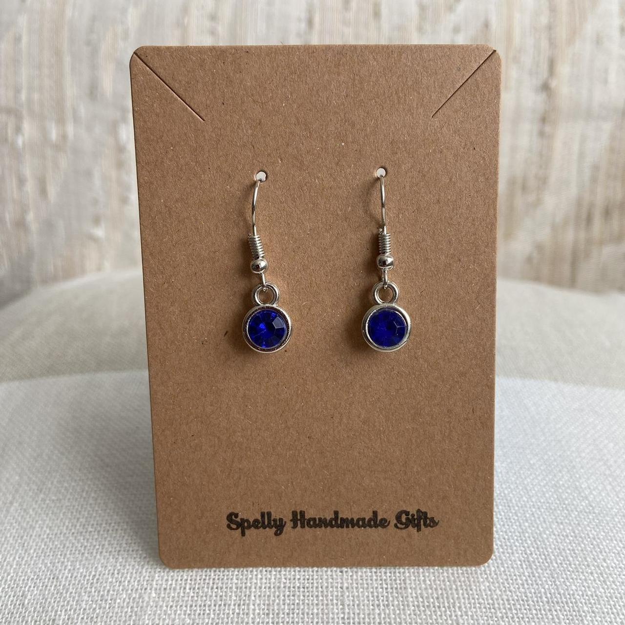 Deep Blue Gem Dangle Earrings Silver Accents - Image 2