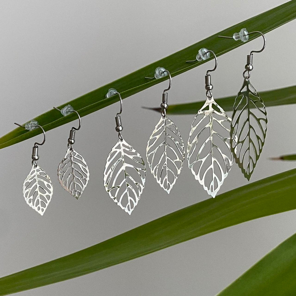 Small Silver Leaf Dangle Earrings 3 Sizes - Image 4