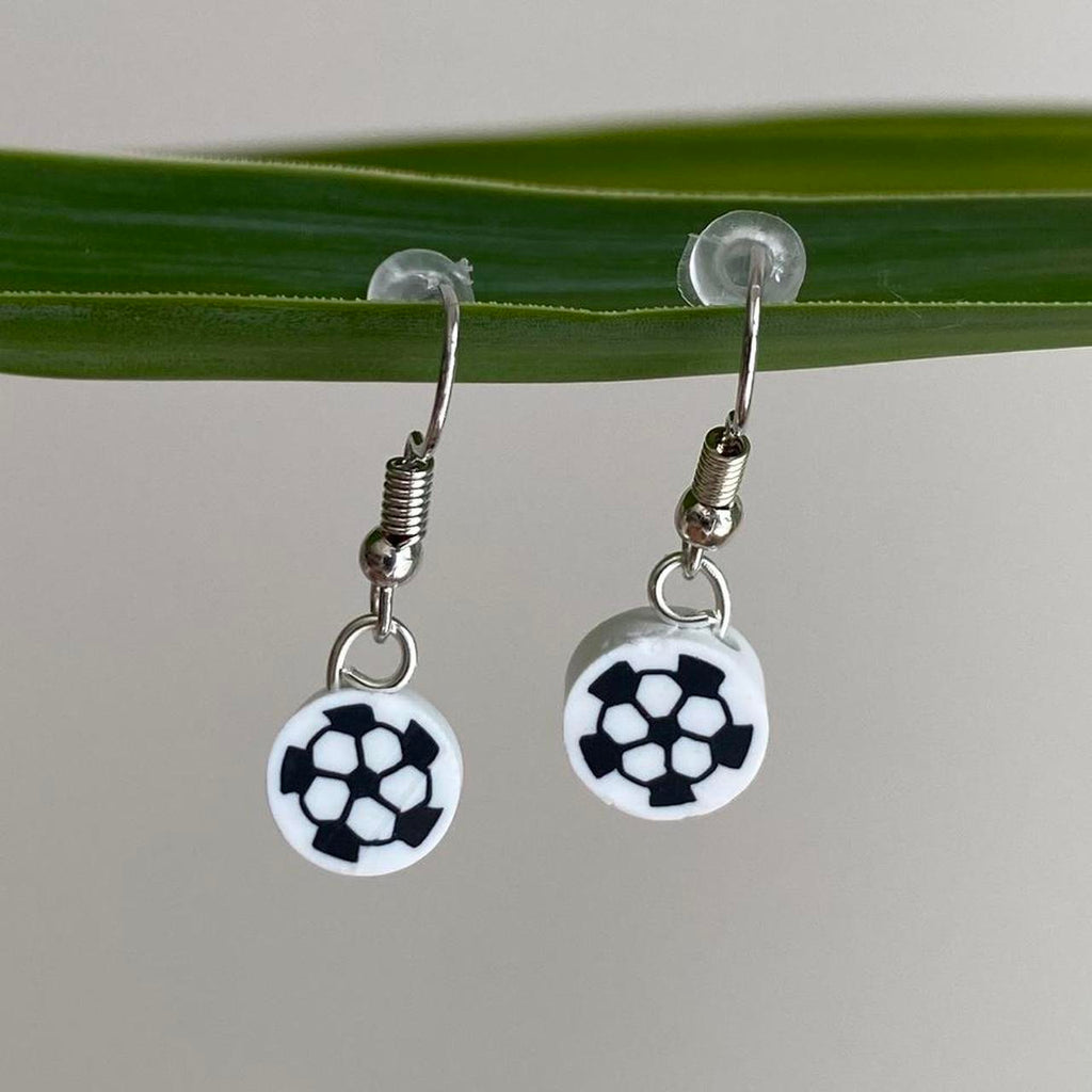 Soccer Ball Polymer Clay Dangle Earrings With Silver