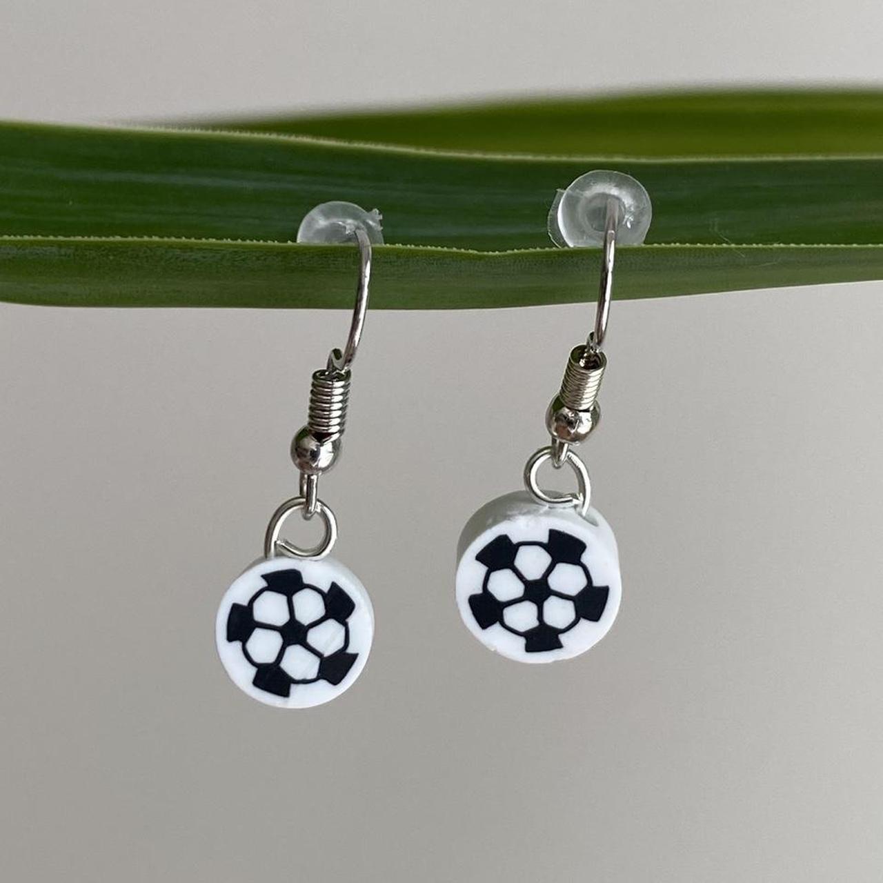 Soccer Ball Polymer Clay Dangle Earrings With Silver