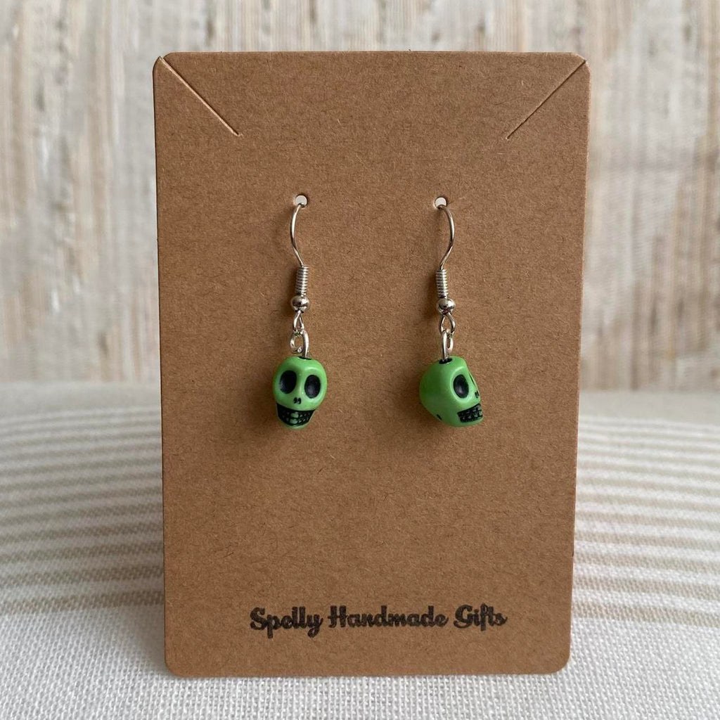 Cinco De Mayo Green And Black Skull Dangle Earrings - Image 3