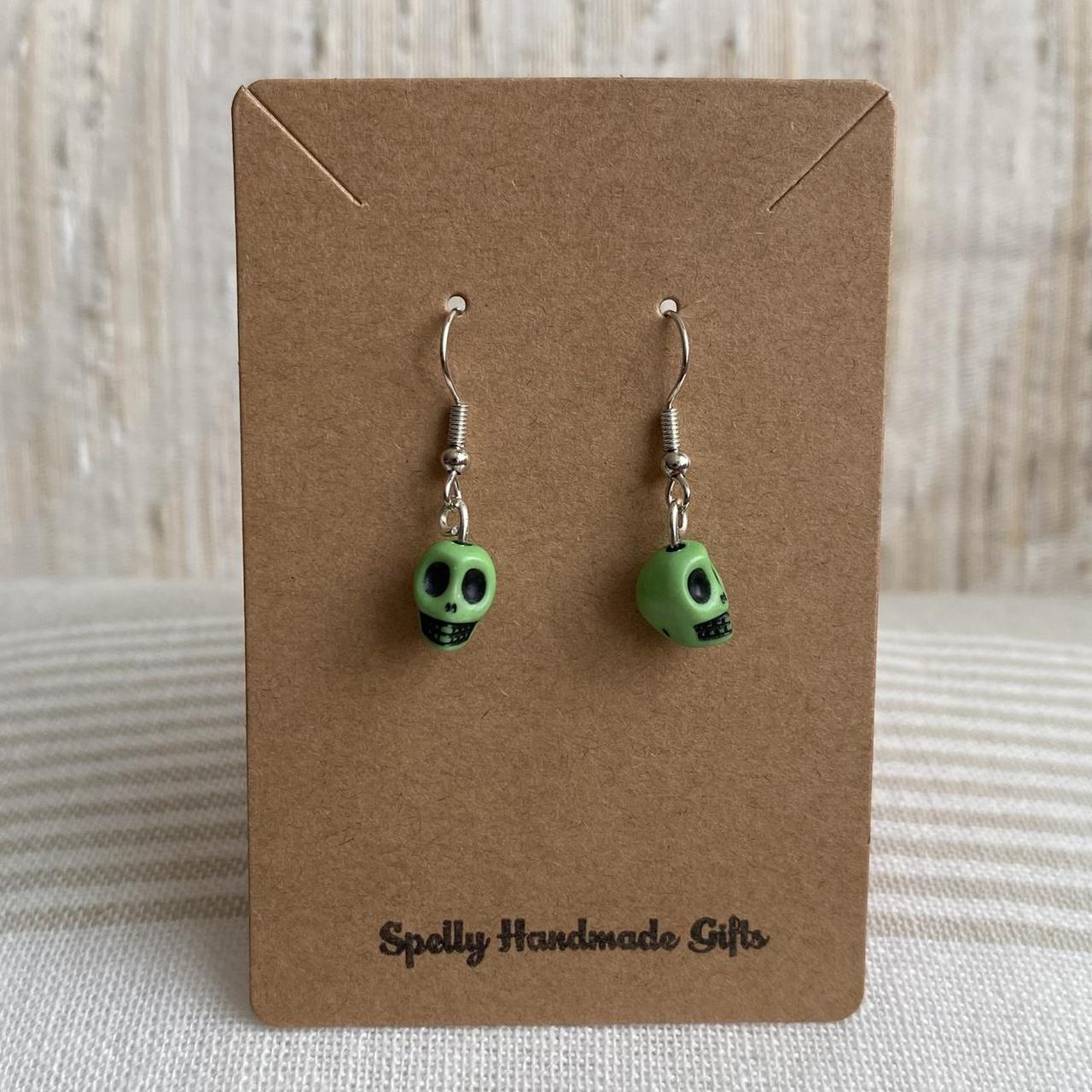 Cinco De Mayo Green And Black Skull Dangle Earrings - Image 3