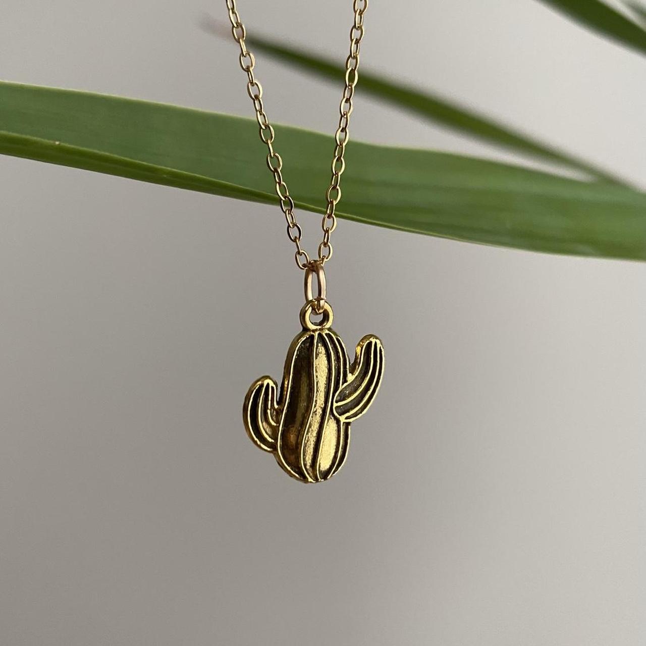 Gold Cactus Pendant Chain Necklace 18 Karat Gold - Image 2