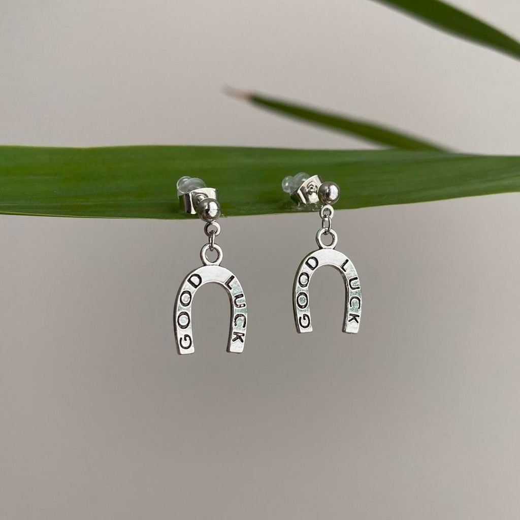 Western Good Luck Horse Shoe Silver Dangle Stud - Image 3