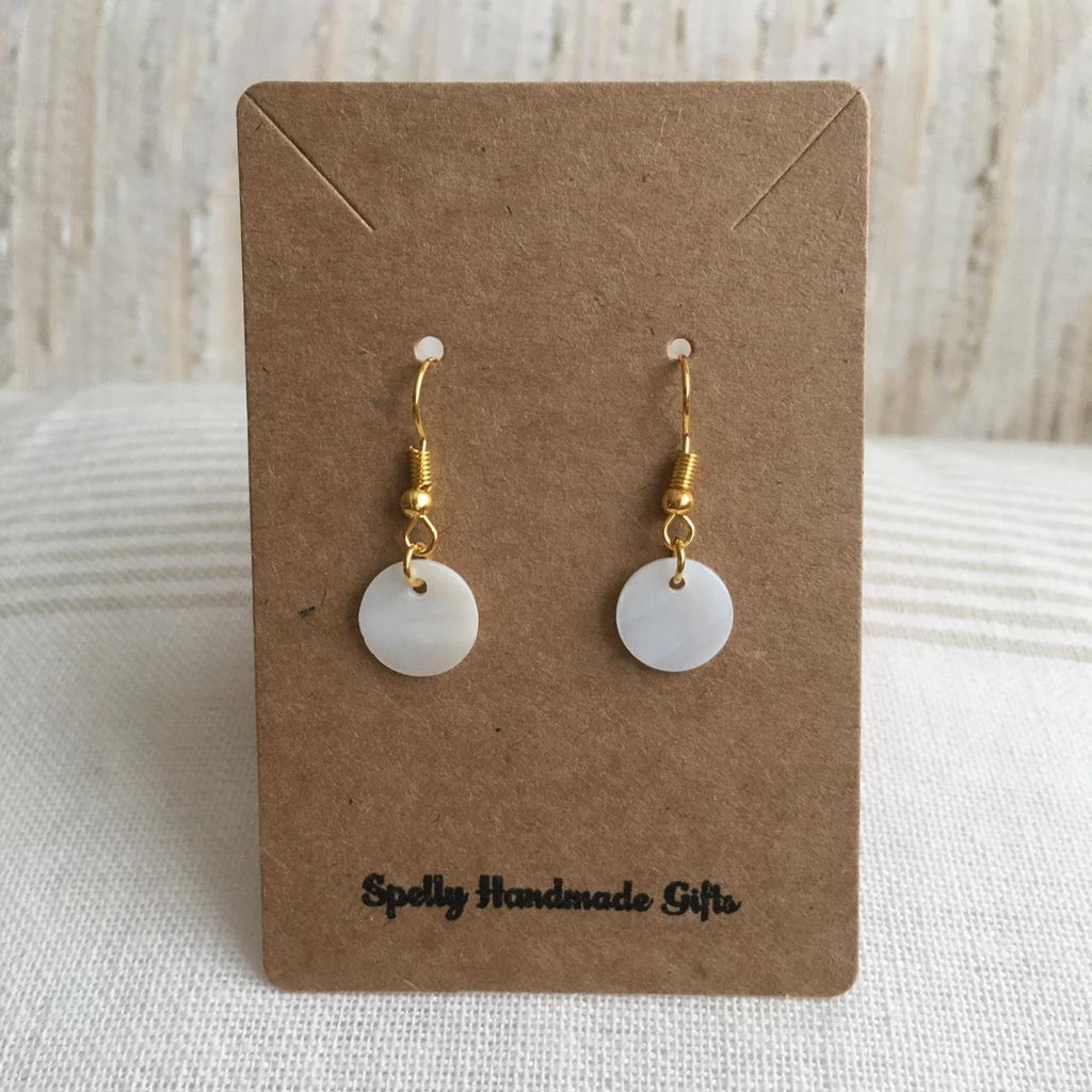 Circle Shimmery Shell Dangle Earrings Hand Made - Image 2