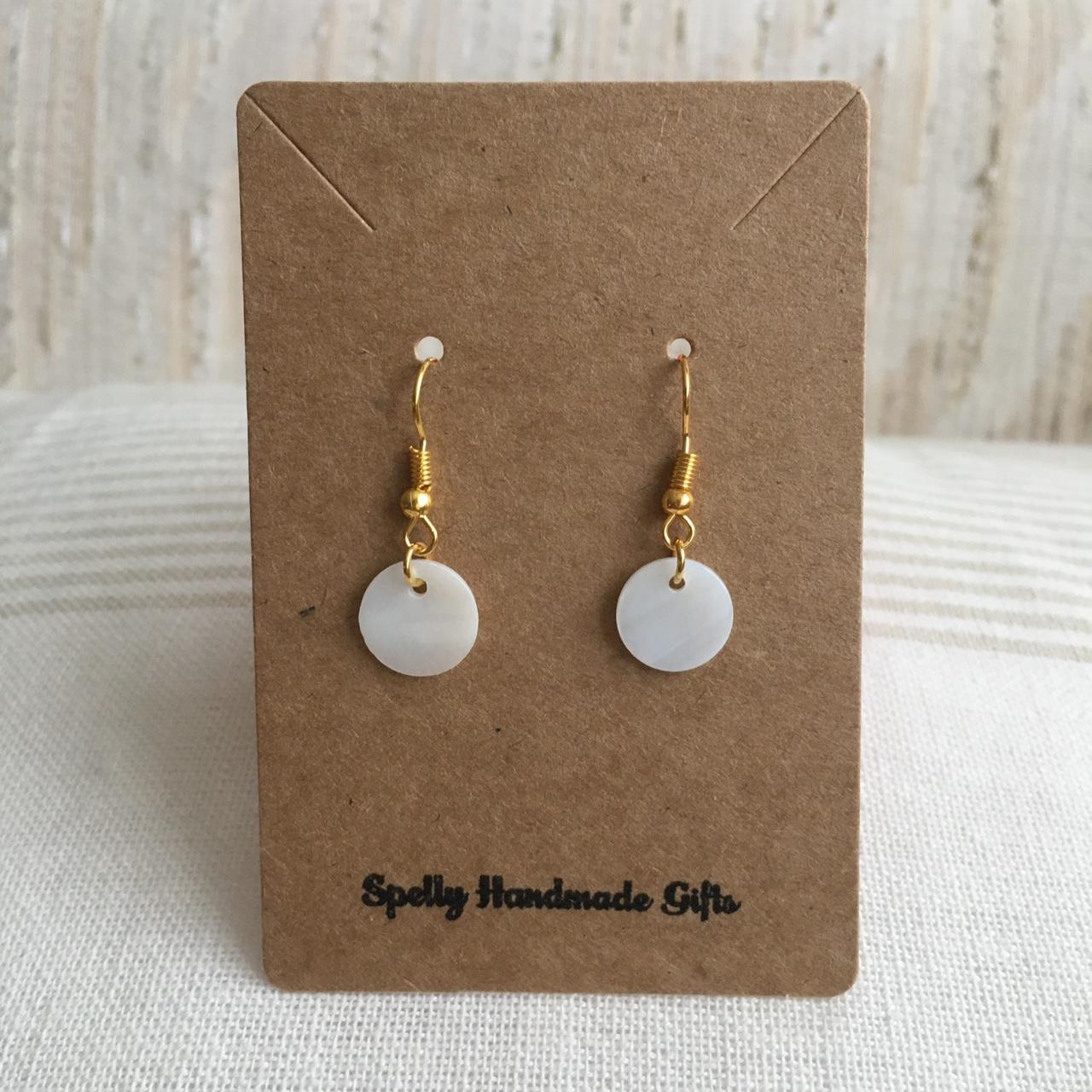 Circle Shimmery Shell Dangle Earrings Hand Made - Image 2