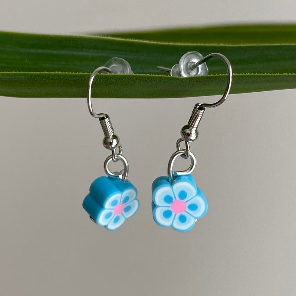 Light Blue Tropical Flower Polymer Clay Dangle