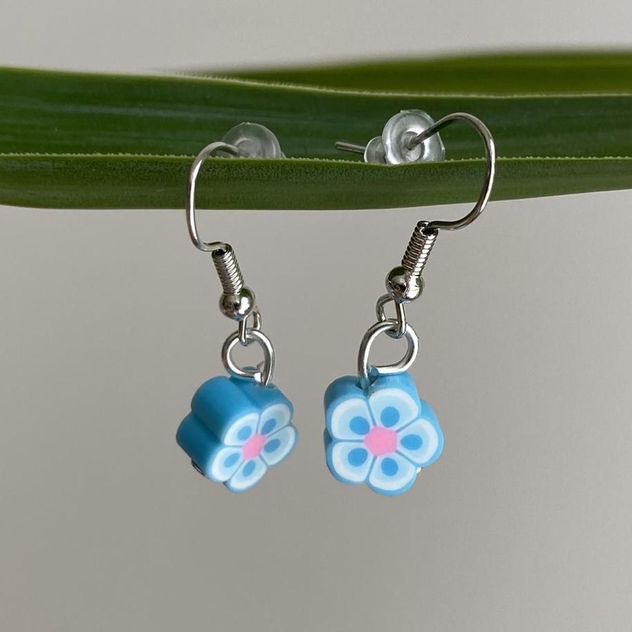 Light Blue Tropical Flower Polymer Clay Dangle