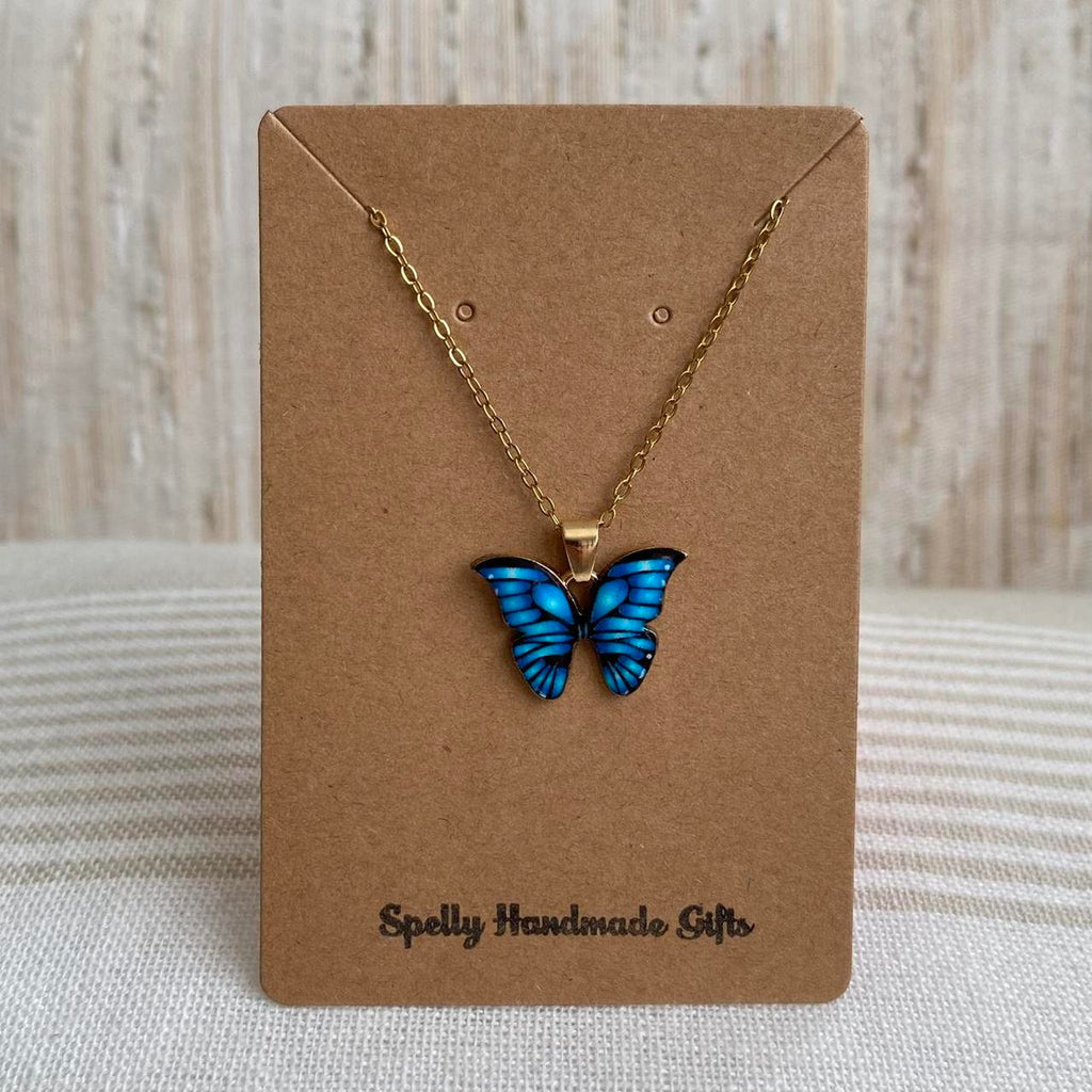 Blue Butterfly Enamel Pendant Chain Necklace With - Image 4