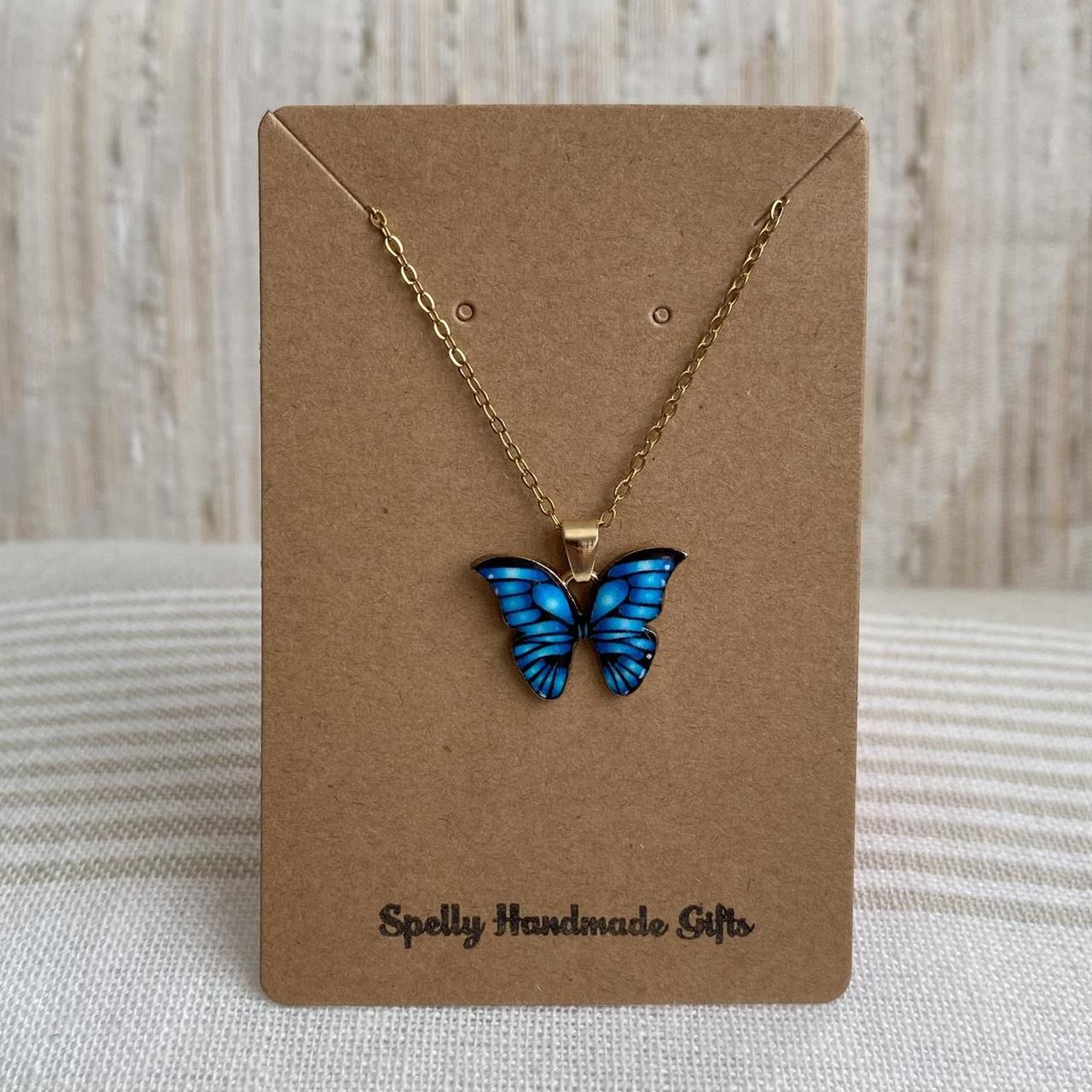 Blue Butterfly Enamel Pendant Chain Necklace With - Image 4