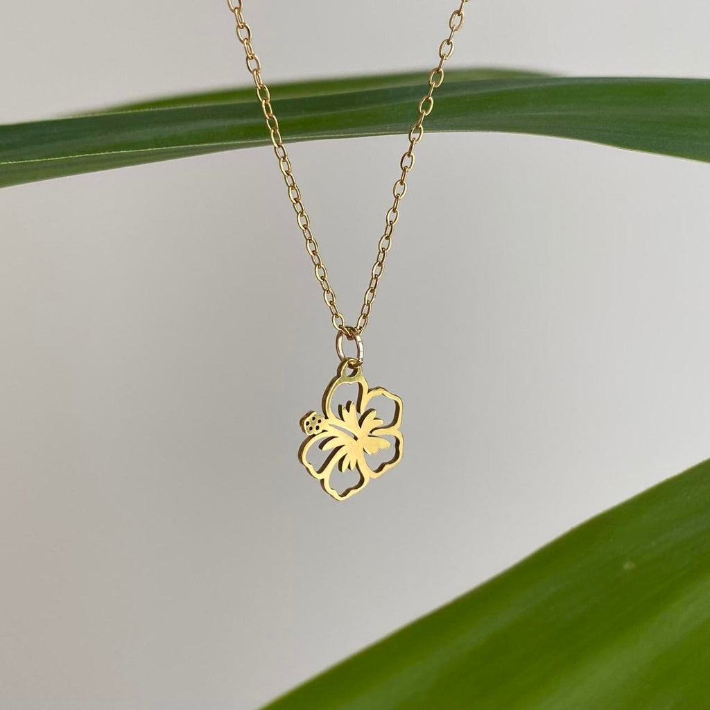 Tropical Gold Hibiscus Flower Pendant Chain - Image 2