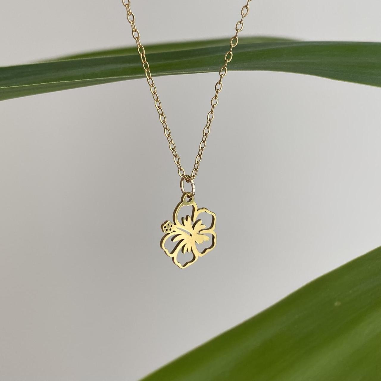 Tropical Gold Hibiscus Flower Pendant Chain - Image 2