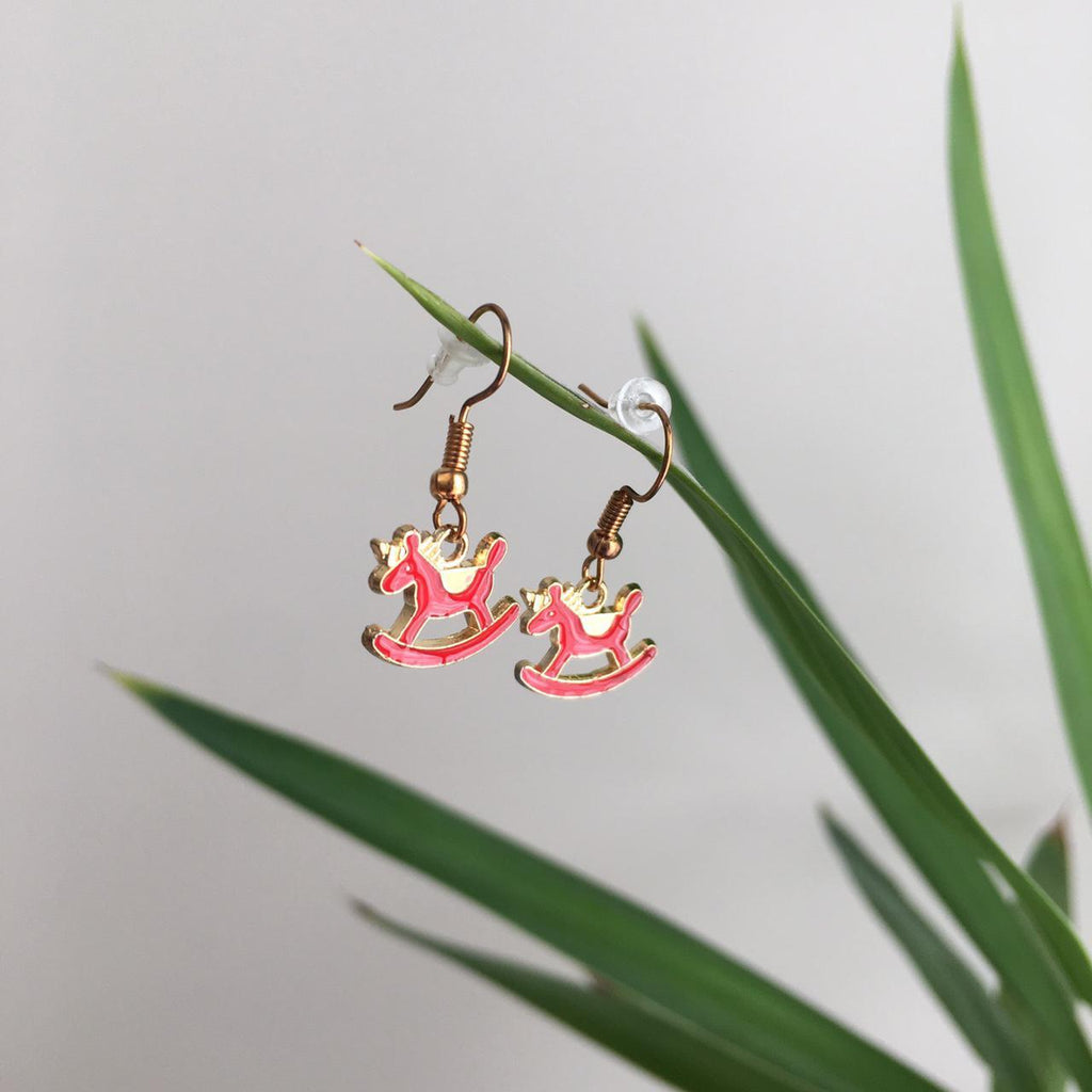 Red Unicorn Rocking Horse Drop Dangle Earrings With - Image 4
