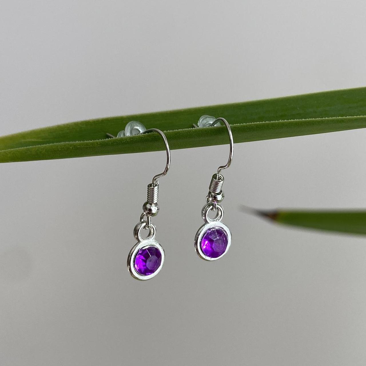 Purple Gem Dangle Earrings Silver Accents Hand - Image 5