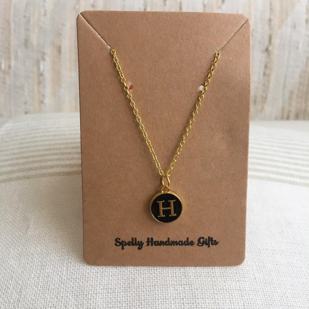 Letter H Initial Black Enamel Pendant Chain - Image 3