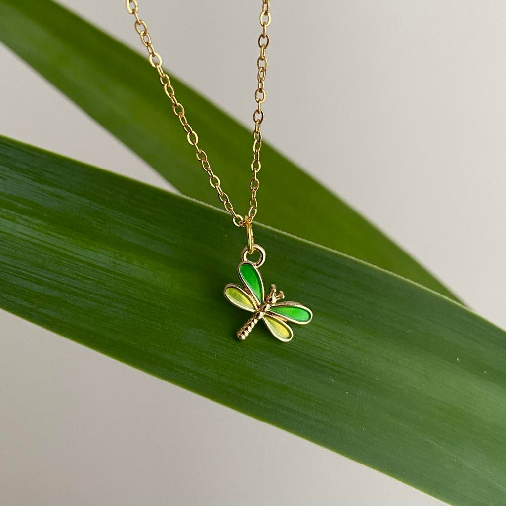 Green And Yellow Enamel Dragonfly Pendant Chain - Image 6