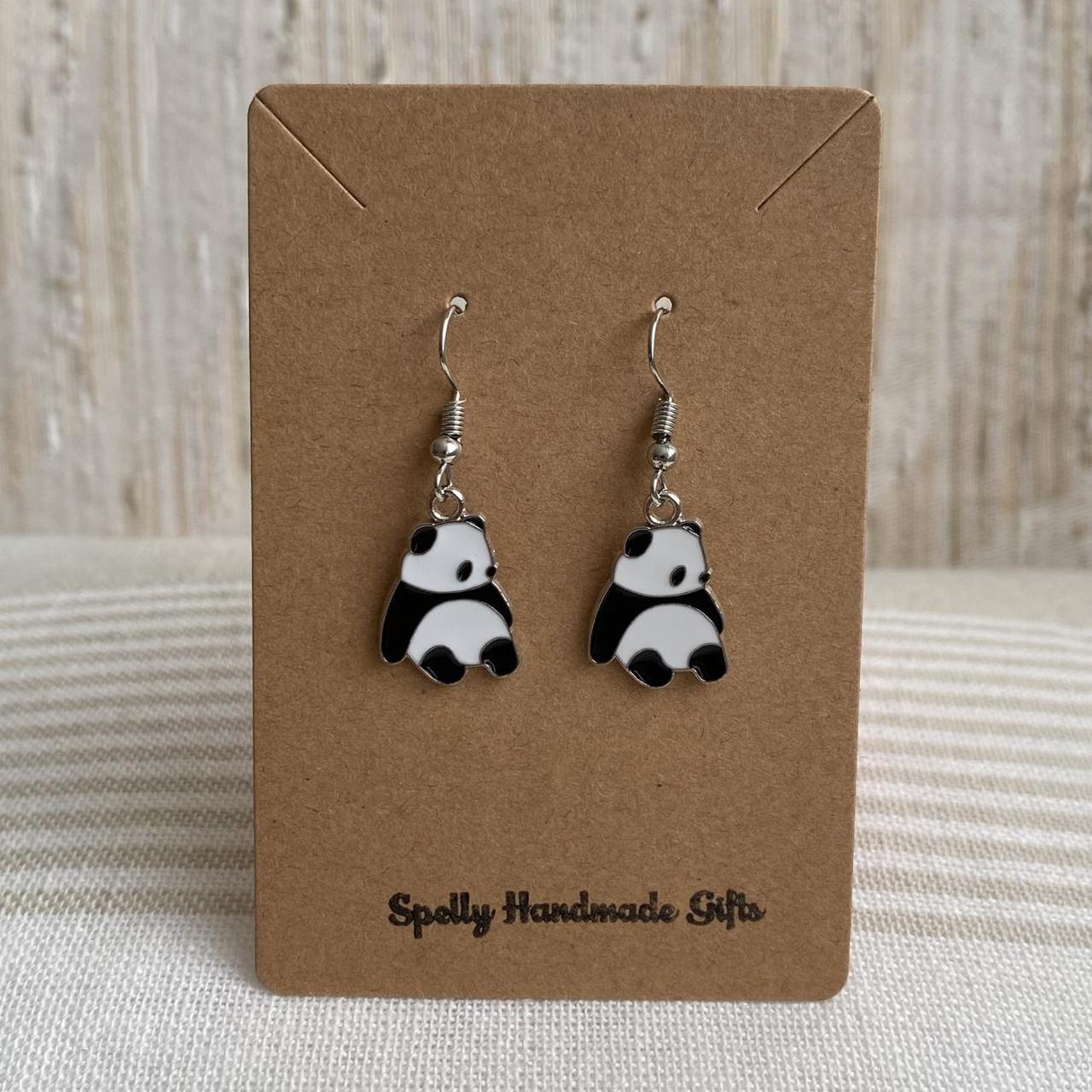 Cute Lazy Panda Dangle Earrings With Silver Accents - Image 4