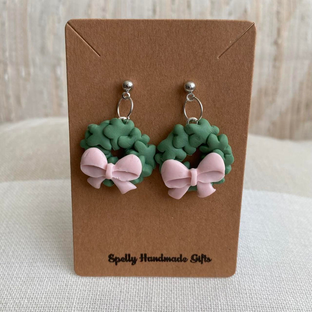 Made To Order Pink Bow Christmas Wreath Polymer Clay - Image 2