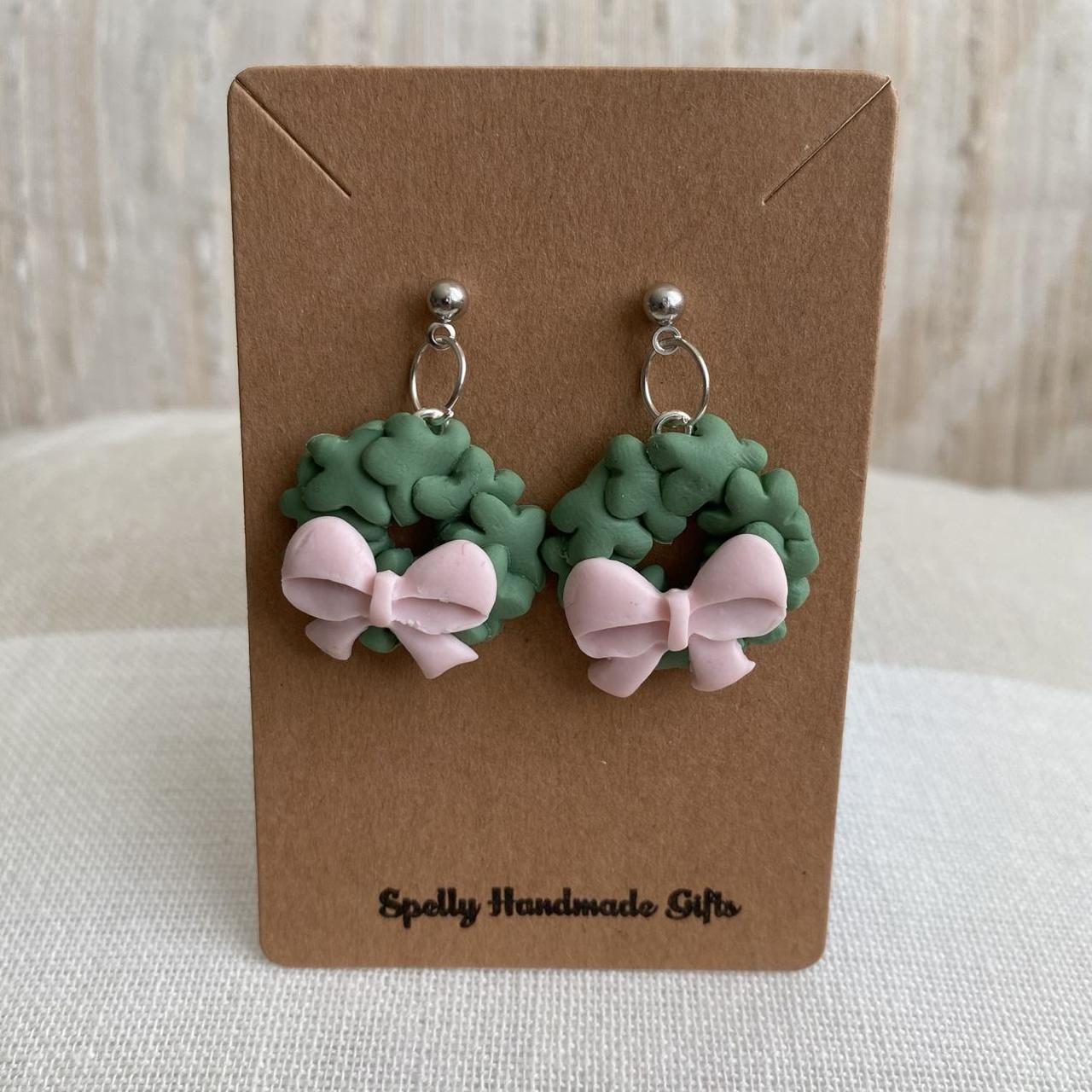 Made To Order Pink Bow Christmas Wreath Polymer Clay - Image 2