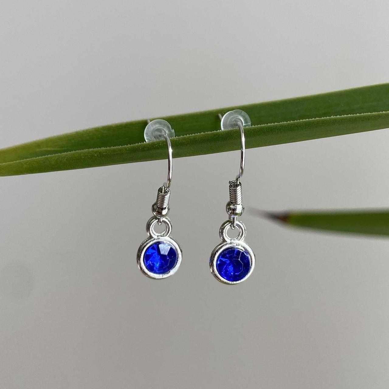 Deep Blue Gem Dangle Earrings Silver Accents - Image 4