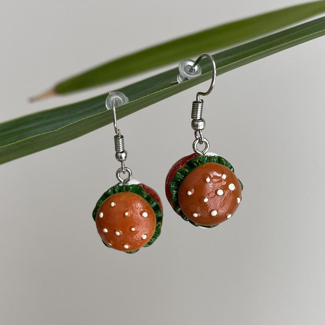 Hamburger Dangle Earrings With Silver Accents - Image 2