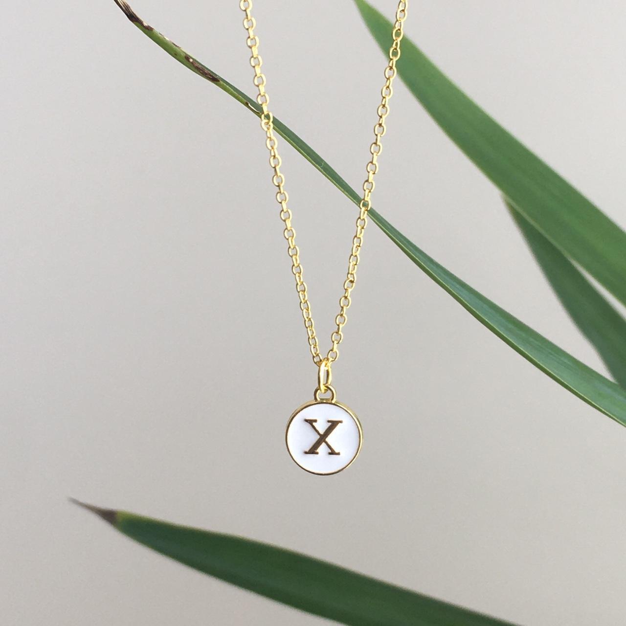 Letter X Initial White Enamel Pendant Chain Necklace
