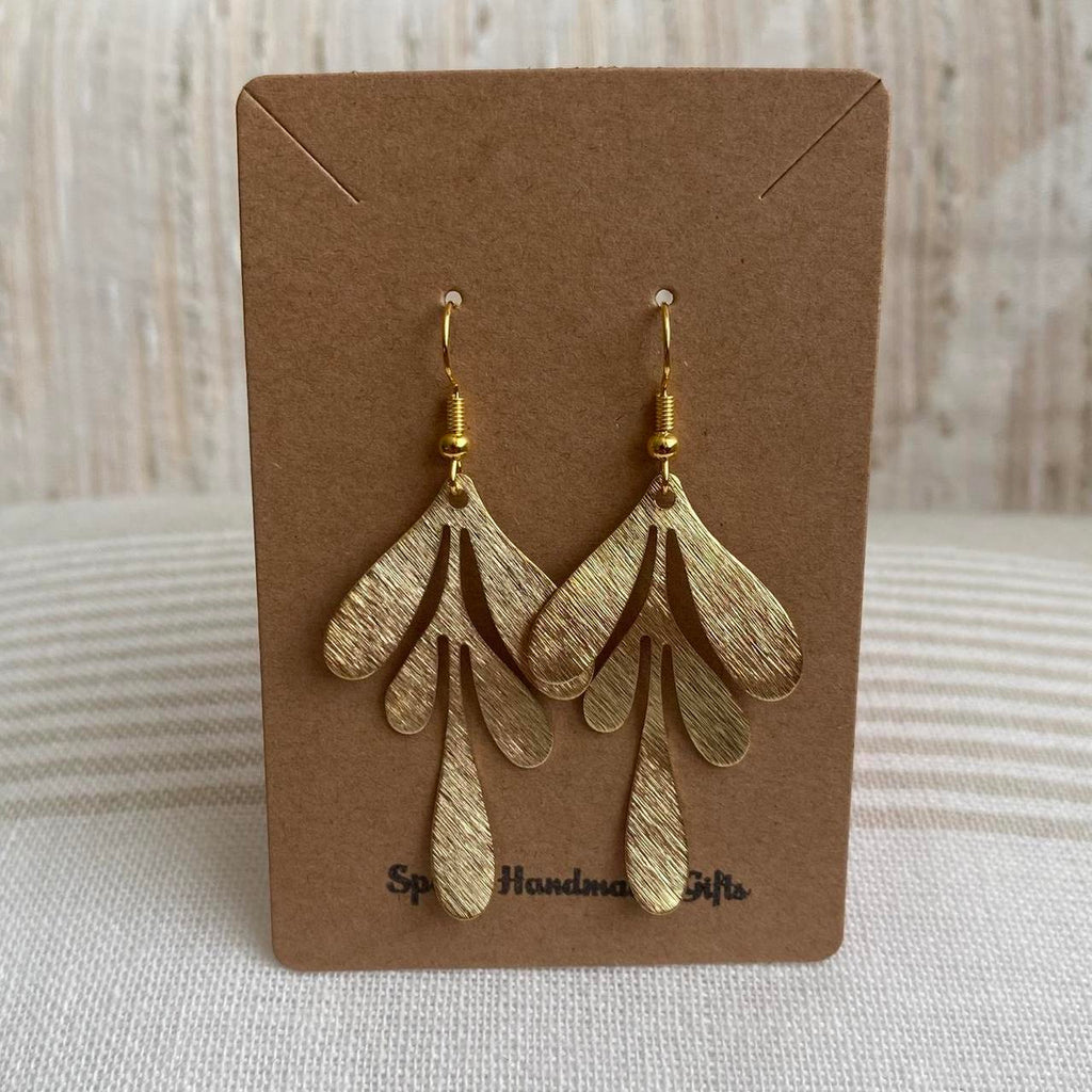 Gold Dripping Leaf Dangle Earrings Hand Made - Image 5