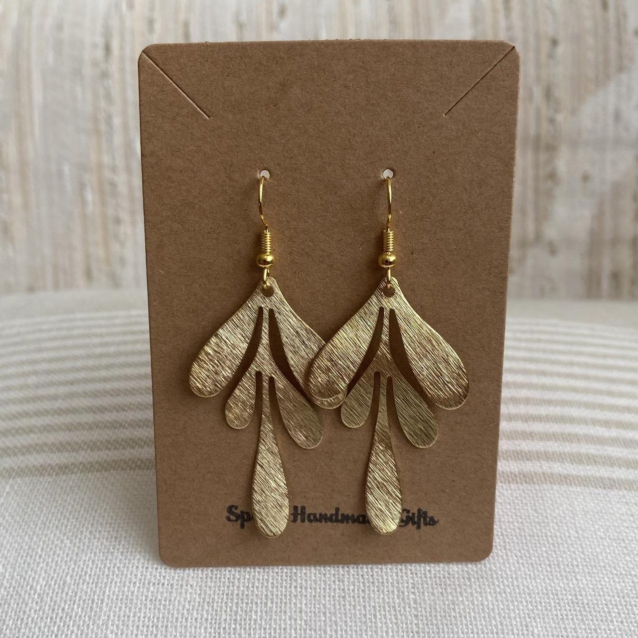 Gold Dripping Leaf Dangle Earrings Hand Made - Image 5