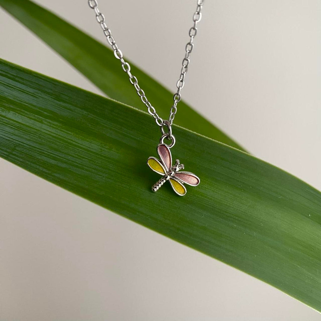Pink And Yellow Enamel Dragonfly Pendant Chain - Image 5