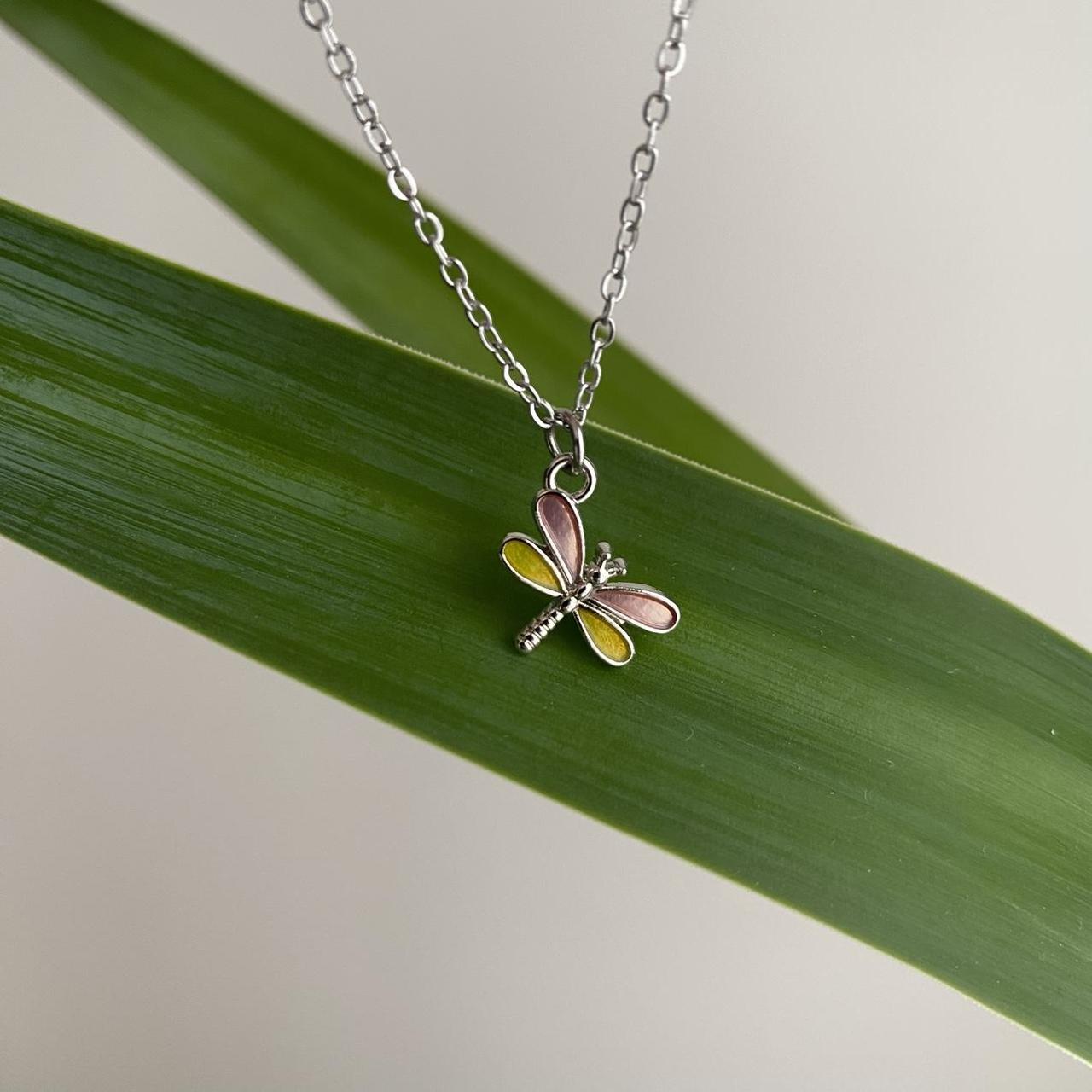 Pink And Yellow Enamel Dragonfly Pendant Chain - Image 5