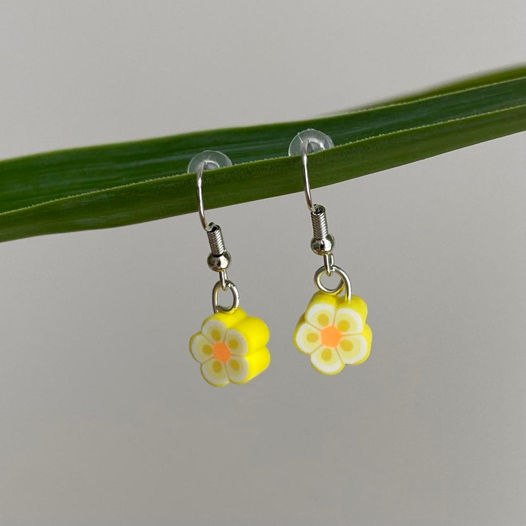 Yellow Tropical Flower Polymer Clay Dangle Earrings - Image 2