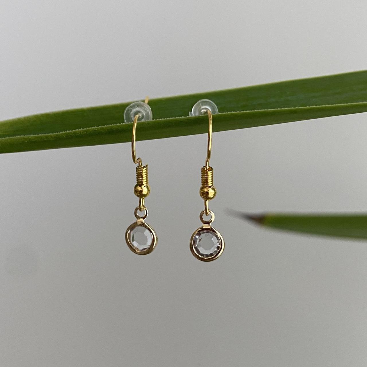 Circle Diamond Gold Dangle Earrings Hand Made - Image 2