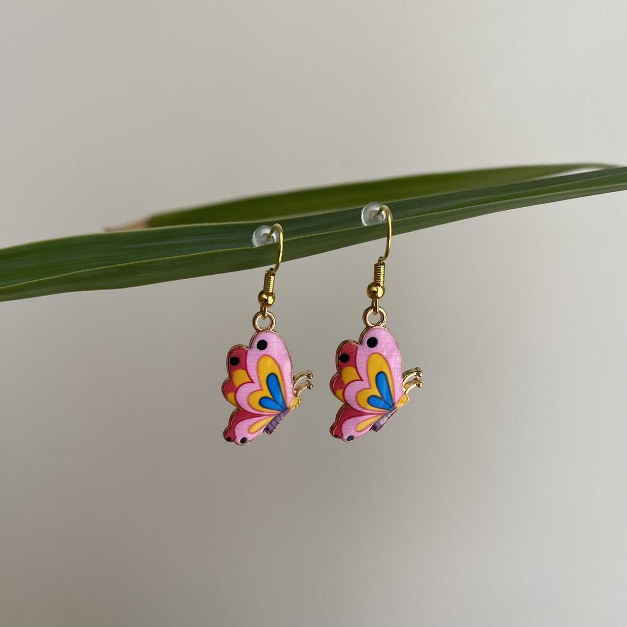 Pink Blue Yellow Red Butterfly Enamel Dangle - Image 3