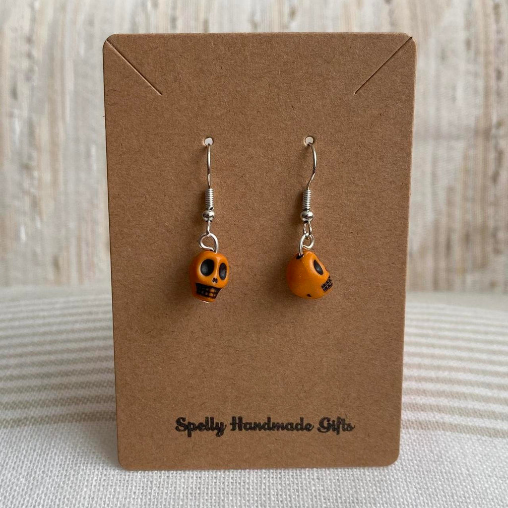 Cinco De Mayo Orange And Black Skull Dangle Earrings - Image 3