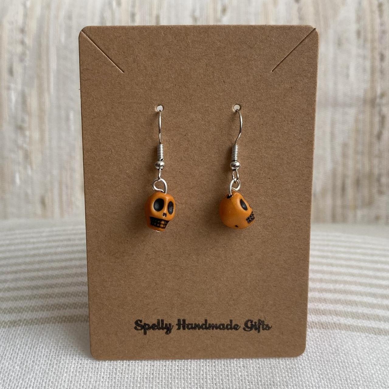 Cinco De Mayo Orange And Black Skull Dangle Earrings - Image 3